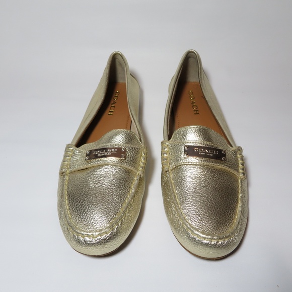 Coach Fredrica Gold Leather Loafers - Picture 1 of 7